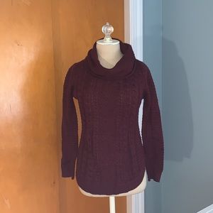 Maroon Cable Knit Sweater with Cowl Neck